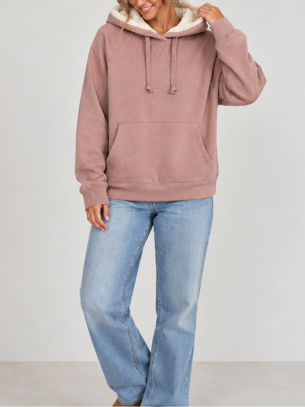 Old Navy Sherpa-Lined Hoodie in Dusty Pink